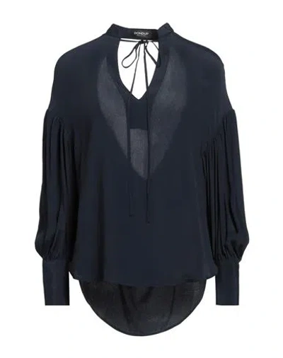 Dondup Woman Top Navy Size 2 Acetate, Silk In Blue