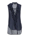 Dondup Woman Top Navy Size 4 Cotton, Viscose