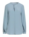 Dondup Woman Top Sky Blue Size 6 Acetate, Silk