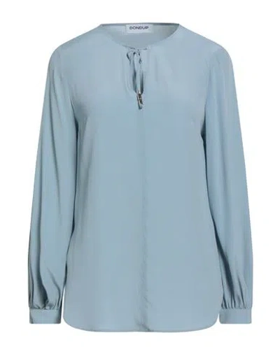 Dondup Woman Top Sky Blue Size 6 Acetate, Silk