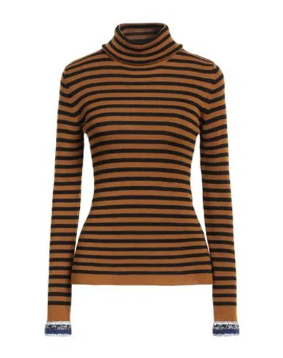 Dondup Woman Turtleneck Camel Size 12 Merino Wool In Beige