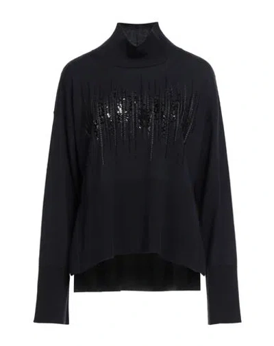 Dondup Woman Turtleneck Midnight Blue Size 4 Wool In Black