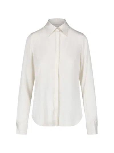 Dondup White Chiffon Hidden Button Shirt In Green