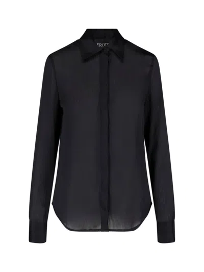 Dondup Long Sleeve Shirt Curved Hem Pleated Texture In Black