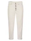 Dondup Cropped Cotton-blend Denim Jeans With Button Detailing In White