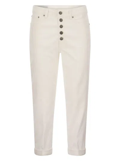 DONDUP WOMEN'S KOONS - MULTI-STRIPED VELVET TROUSERS WITH JEWELLED BUTTONS