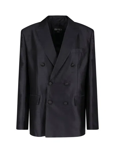 Dondup Double-breasted Peak-lapel Jacket In Black
