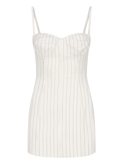 Dondup White Gessato Virgin Wool Pinstripe Mini Dress