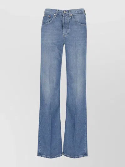 Dondup Womens Jeans Straight Cut Contrast Stitching In Blue