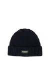 Dondup Logo-patch Ribbed-knit Beanie In Dark Blue