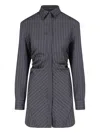 Dondup Pinstripe Ruched Tailored Knee Length Jacket In Grey