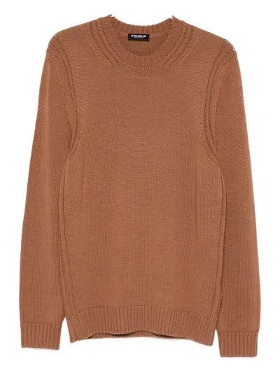 Dondup Crew Neck Long Sleeve Knitted Sweater In Brown