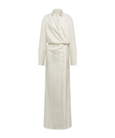 Dondup Pinstripe-pattern Wrap Maxi Dress In Neutral