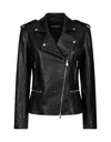 Dondup Zip Leather Jacket With Epaulets And Smooth Finish In Black
