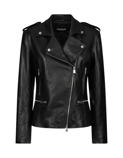DONDUP ZIP LEATHER JACKET WITH EPAULETS AND SMOOTH FINISH