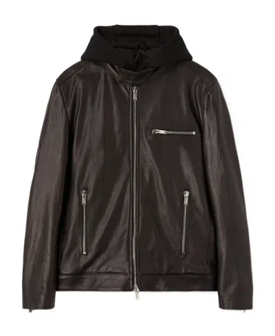 Dondup Zip-up Leather Jacket In Black