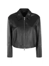 Dondup Long-sleeved Leather Jacket In Black