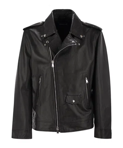 Dondup Zipper Leather Jacket In Black
