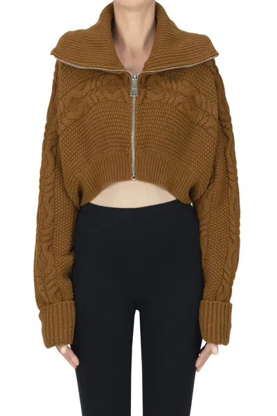 Dondup Zippered Cropped Cardigan In Brown