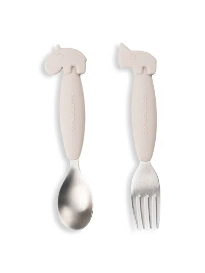 Done By Deer Easy-grip Cutlery Set Deer Friends In Sand