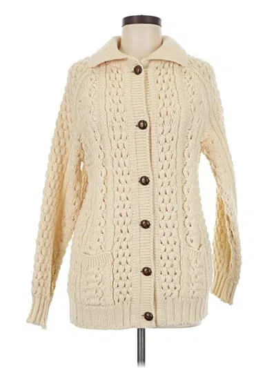Pre-owned Donegal Wollen Wool Cardigan Sweater In White