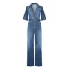 Donna Ida Women's Cassandra The Extra Body Length Flared Jumpsuit - Fawcett Blue In Blue