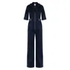 Donna Ida Womens Ive Got The Blues Baby Cassandra Flared-leg Stretch-woven Blend Jumpsuit In Blue