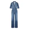 Donna Ida Women's Cassandra The Extra Body Length Flared Jumpsuit - Fawcett Blue In Blue