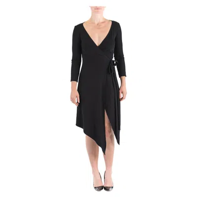 Pre-owned Donna Karan 1980s  Black Wool Knit Belted Wrap Dress