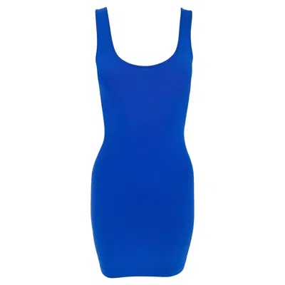 Pre-owned Donna Karan 1980s  Blue Bodycon Knit V Neck Plunging Cocktail Dress Petite