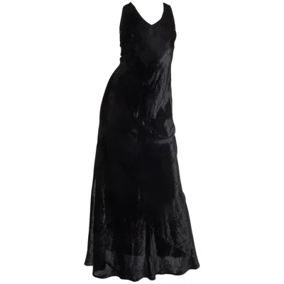 Pre-owned Donna Karan 1990s  Black Bias Cut Rayon & Silk Velvet 1930s Backless Style Gown