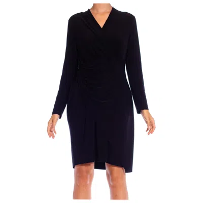 Pre-owned Donna Karan 1990s  Black Poly/lycra Jersey Slinky Long Sleeve Cocktail Dress Xl