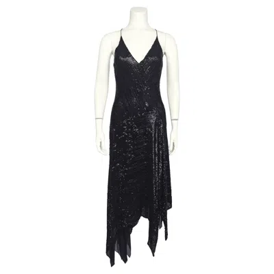 Pre-owned Donna Karan 1990s  Black Sequin Hanky Hem Cocktail Dress