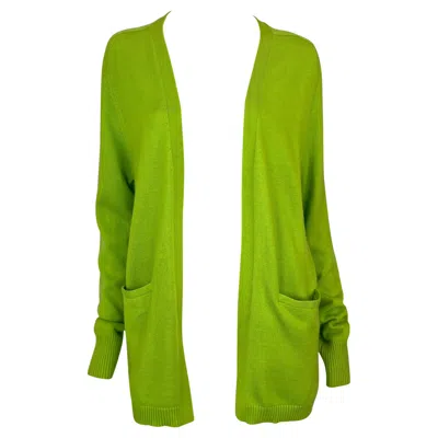 Pre-owned Donna Karan 1990s  Bright Lime Green Silk Cashmere Open Cardigan Sweater Top M