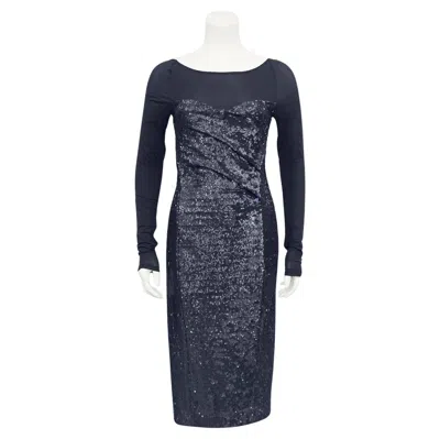 Pre-owned Donna Karan 1990s  Charcoal Grey Sheer And Sequin Cocktail Dress In Gray