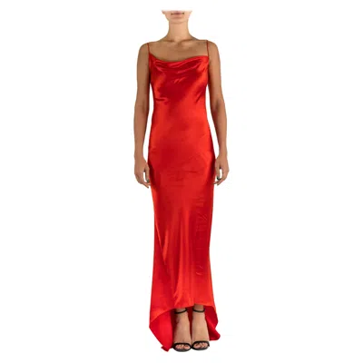 Pre-owned Donna Karan 1990s  Cherry Red Bias Cut Rayon Blend Satin Minimal Gown