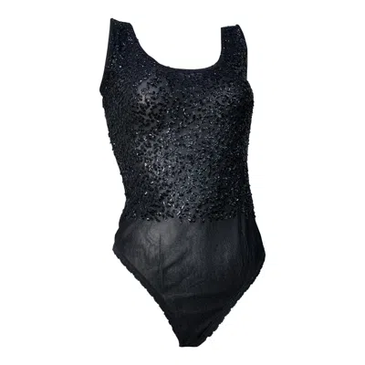 Pre-owned Donna Karan 1990s  Sequined Sheer Tank-style Bodysuit In Black