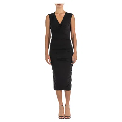 Pre-owned Donna Karan 2000s  Black Rayon Jersey Side Ruched Long Gown
