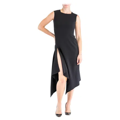 Pre-owned Donna Karan 2000s  Black Wool Blend Stretch High Side Slit Modernist Gown