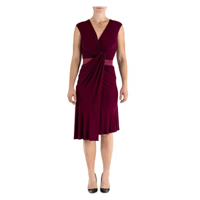 Pre-owned Donna Karan 2000s  Garnet Red Rayon Jersey Knot Front Ruched Dress With Belt