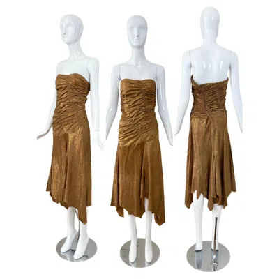 Pre-owned Donna Karan 2001 Vintage Runway Gold Leather Dress In Brown