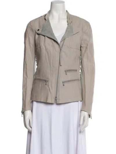 Pre-owned Donna Karan 2010's Linen Biker Jacket In Neutral