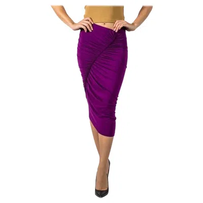 Pre-owned Donna Karan 2010s  Plum Rayon Bodycon Skirt With Ruched Side In Purple