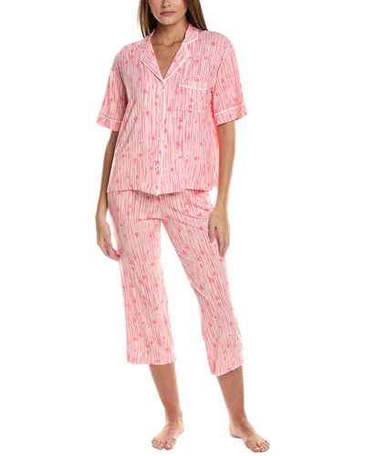 Donna Karan 2pc Sleep Top & Crop Pant Sleep Set In Pink