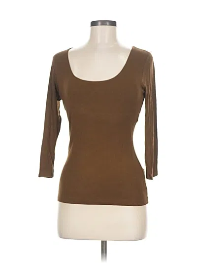 Pre-owned Donna Karan 3/4 Sleeve Top Brown Scoop Neck Tops