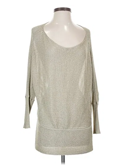 Pre-owned Donna Karan 3/4 Sleeve Top Silver Scoop Neck Tops