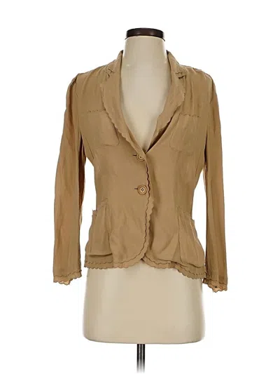 Pre-owned Donna Karan 3/4 Sleeve Top Tan Plunge Neckline Tops In Brown