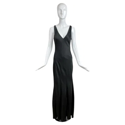 Pre-owned Donna Karan 90's Vintage Hammered Satin Black Evening Gown Maxi Dress