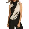 Donna Karan Abstract Print Sleeveless Funnel Neck Knit Top In Black Multi