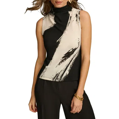 DONNA KARAN DONNA KARAN NEW YORK ABSTRACT PRINT SLEEVELESS FUNNEL NECK KNIT TOP
